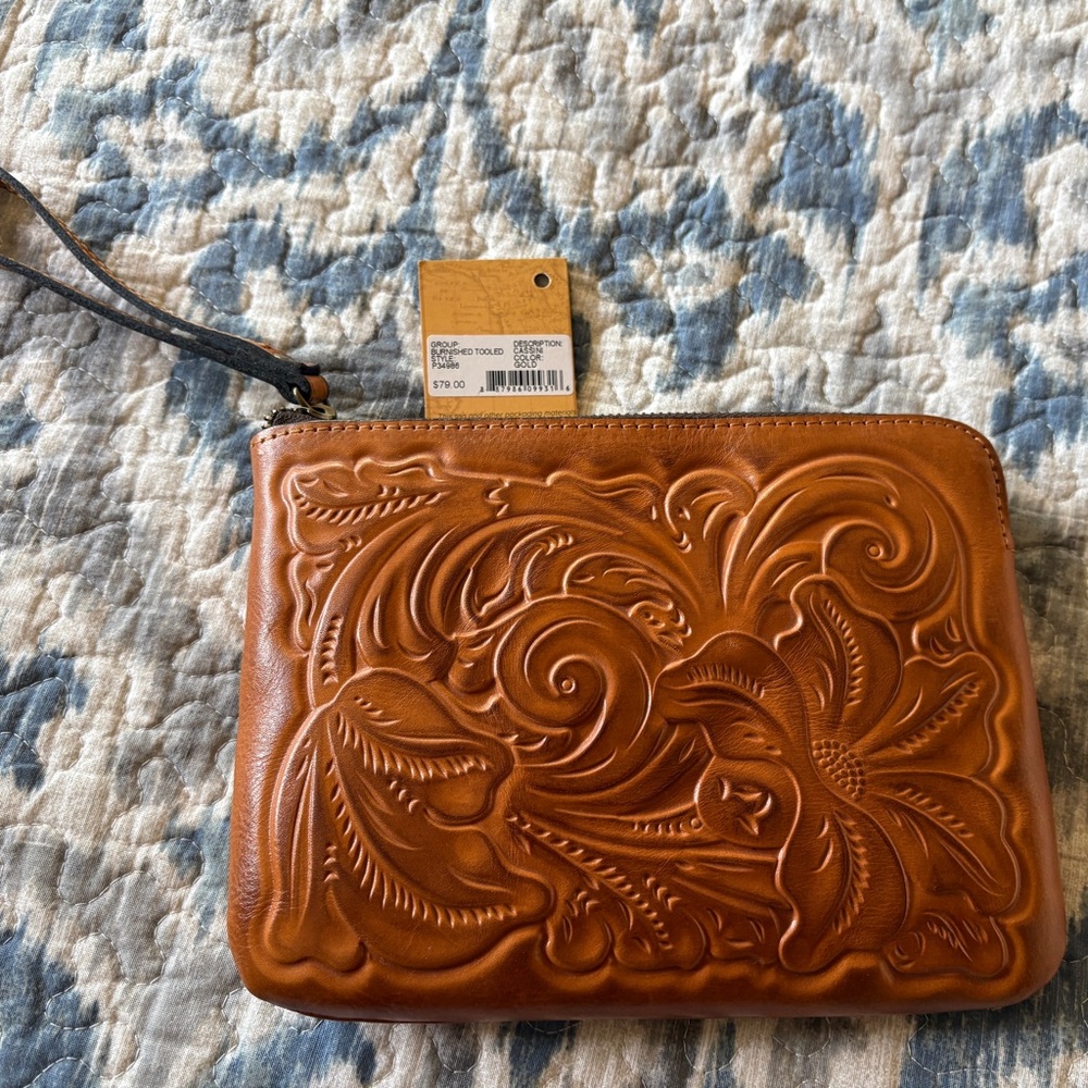 Patricia Nash Brown Embossed Leather Wristlet